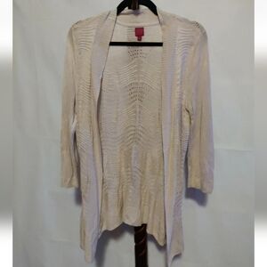 212 Collection Women's Size S Cardigan Sweater Tan 3/4 sleeves, Open Front